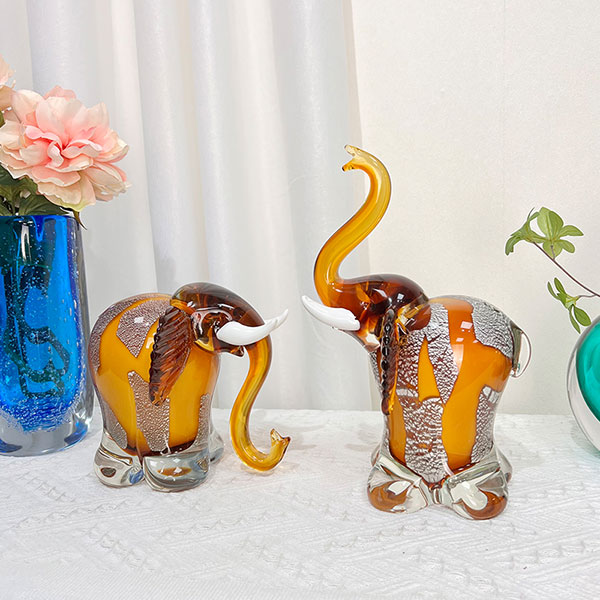 Exclusive Orange Art Glass Elephant Sculpture