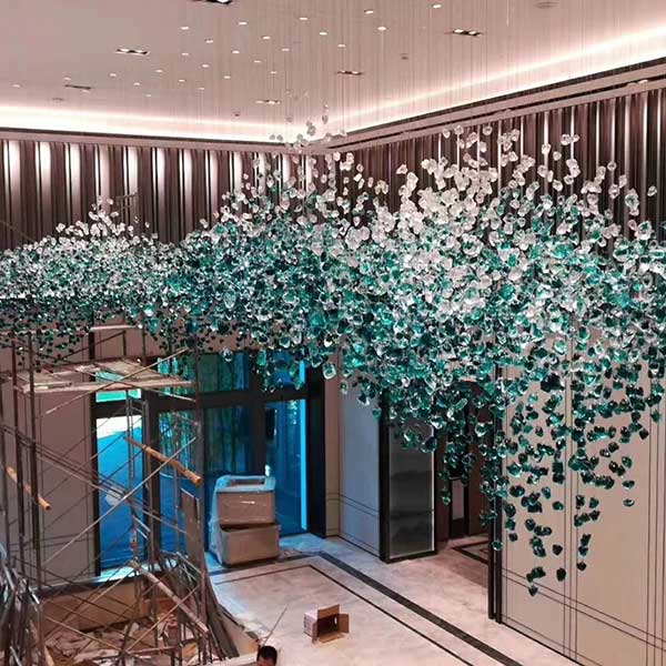 Glass Sky Mobile - Designer-Customizable Blue & White Crystal Cluster Chandelier Glass Art Studio Direct Collaboration-2