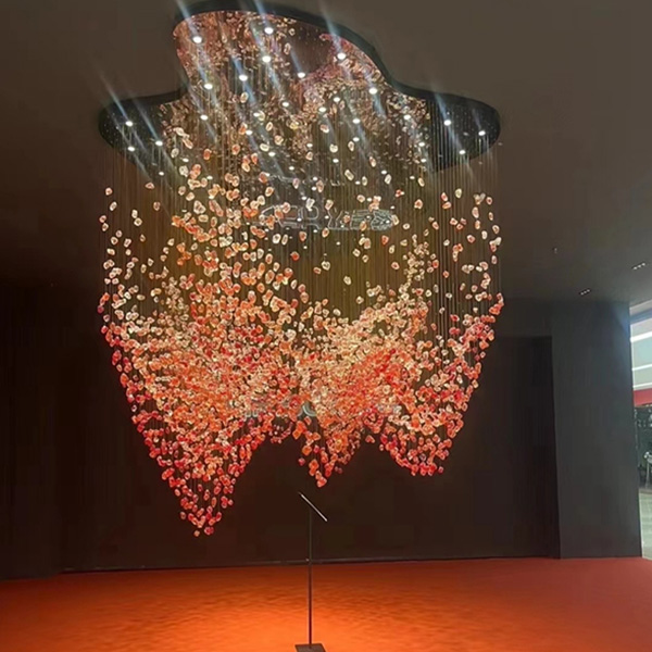 Large Statement Chandelier for Lobbies Elegant Orange Hotel Lighting Fixture