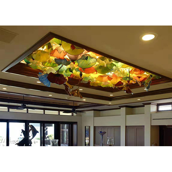 Lotus Leaf Crystal Glass Chandelier - Large Modern Hotel Banquet Hall Pendant Light for Elegant Event Spaces