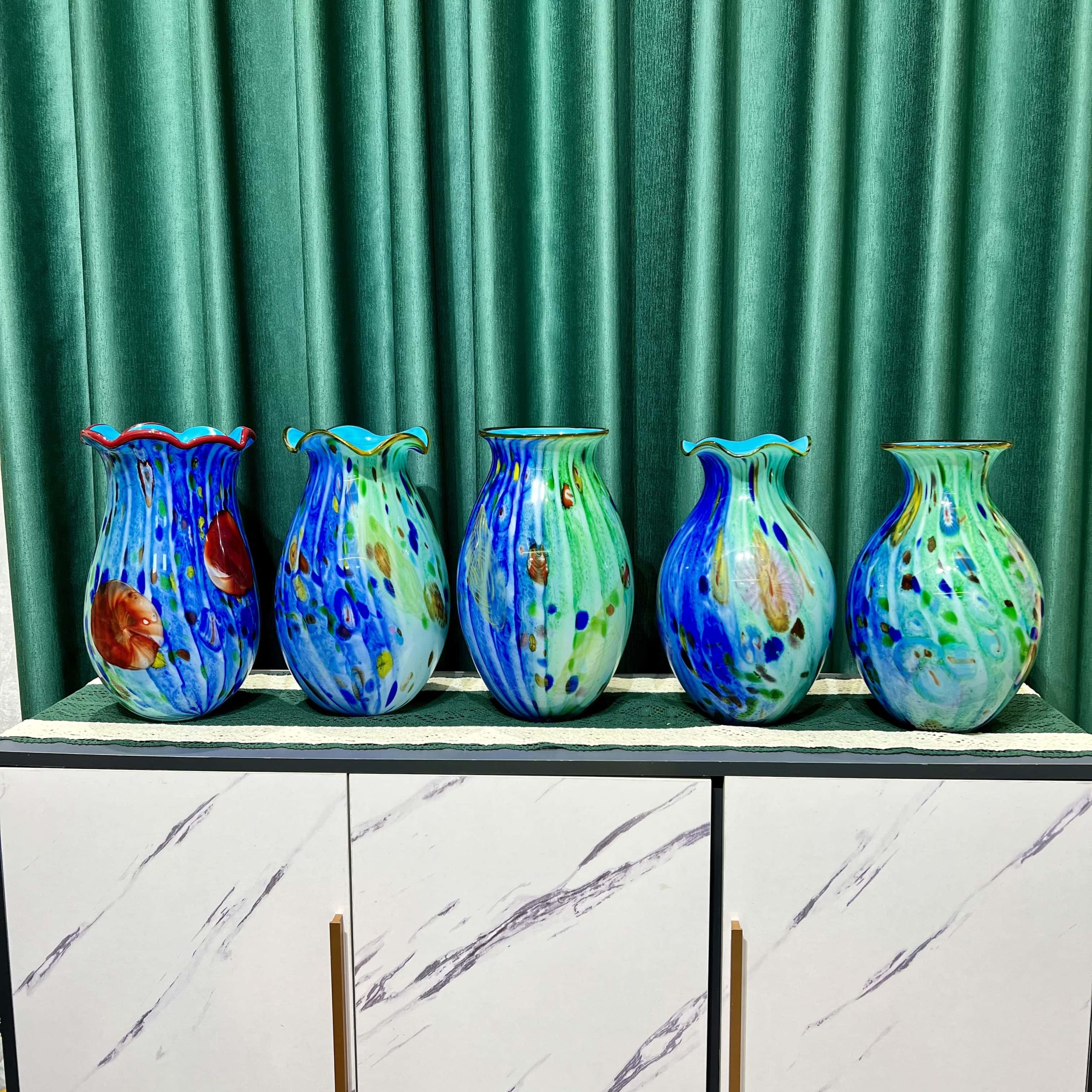 手工琉璃花瓶蓝色系插花花器桌面装饰品