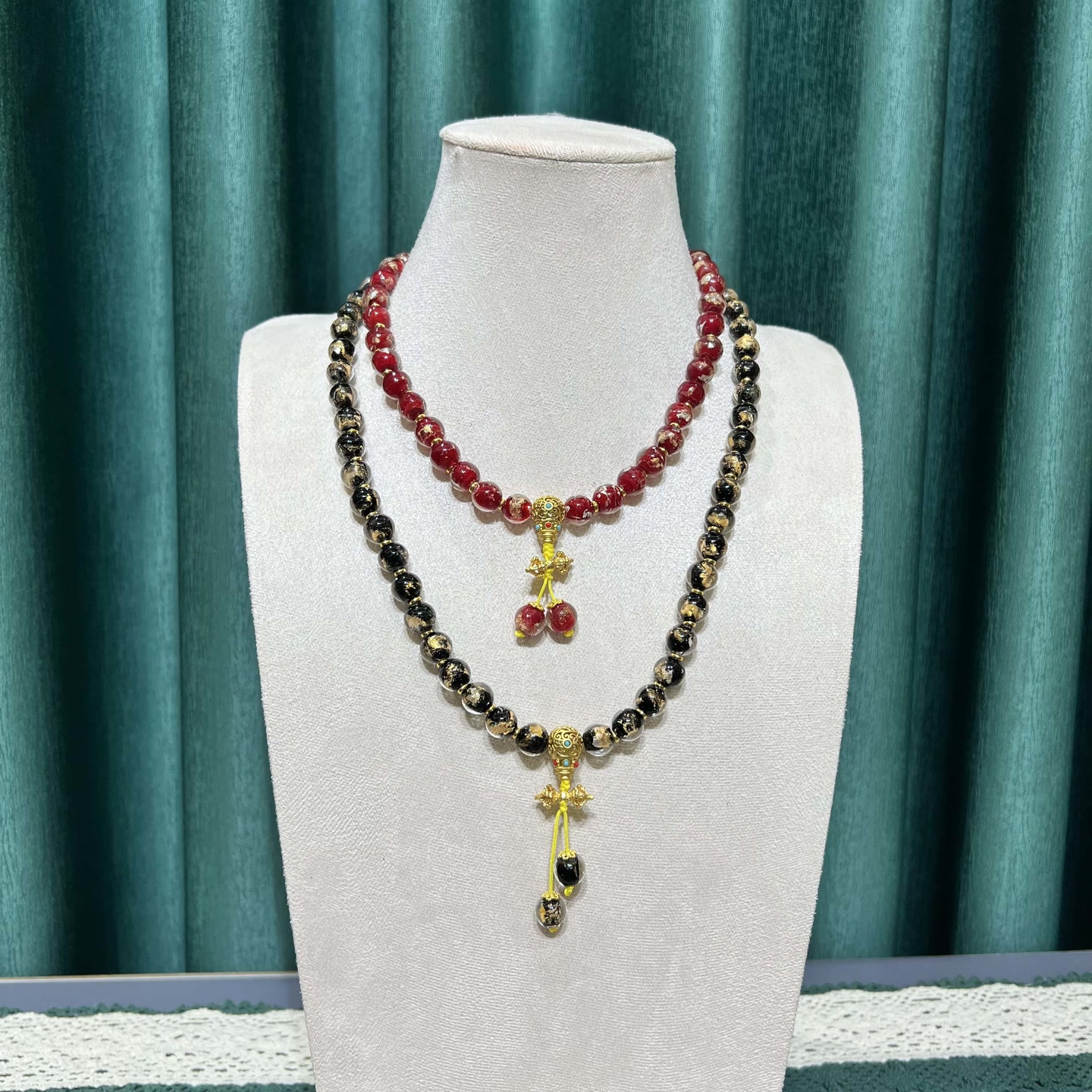 玻璃锌合金项链手工琉璃10mm珠56颗配饰