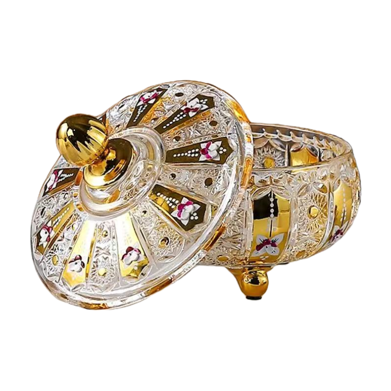 珐琅彩工艺水晶玻璃糖果罐干果零食糖果盒带盖果斗果盘