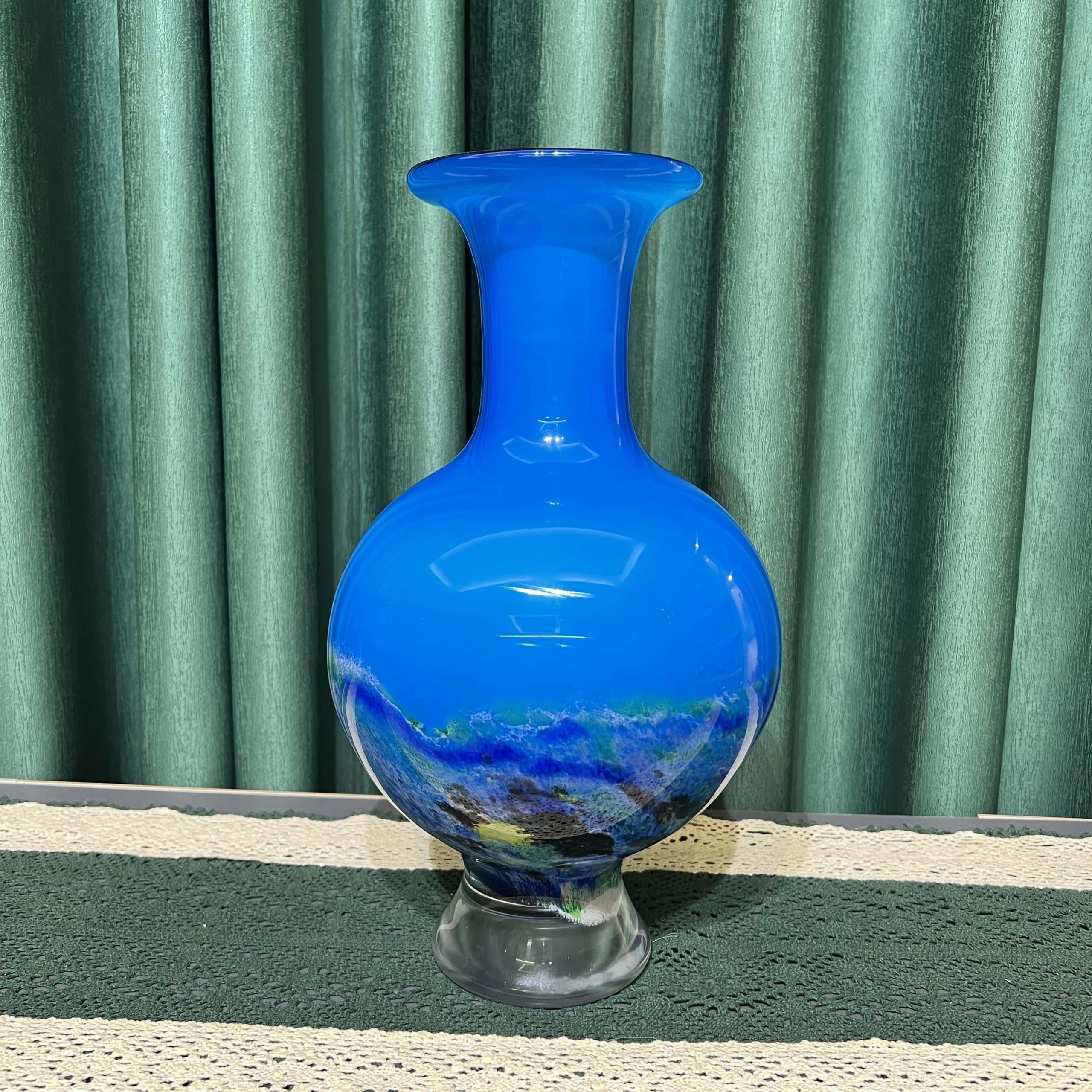 纯手工琉璃千里江山图花瓶花器家装桌面艺术装饰品