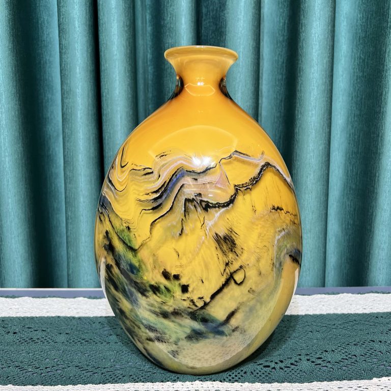 纯手工琉璃山水画花瓶花器家装桌面艺术装饰品