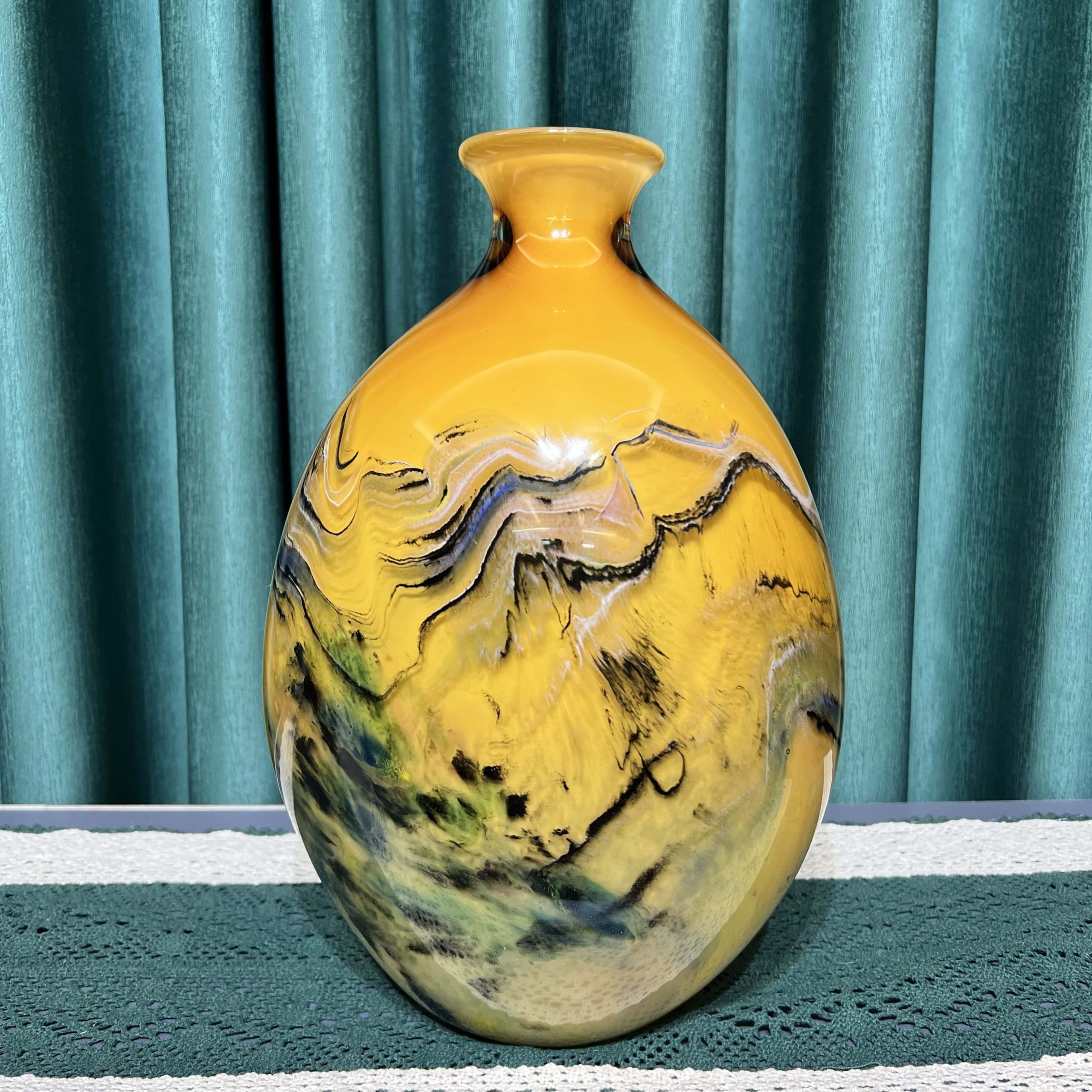 纯手工琉璃山水画花瓶花器家装桌面艺术装饰品