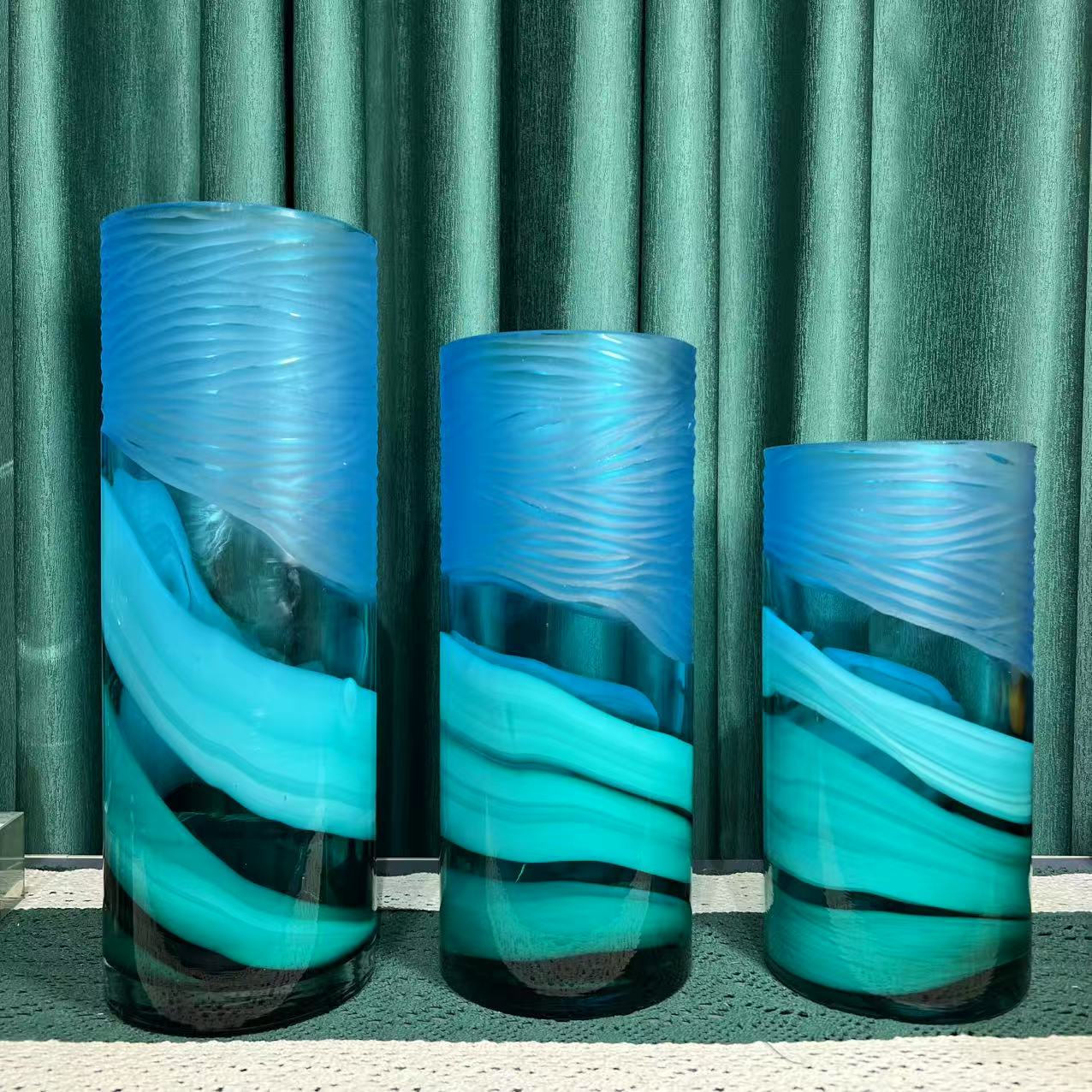 高颜值直筒水墨云水培琉璃花瓶水养鲜花水培绿植客厅桌面摆件