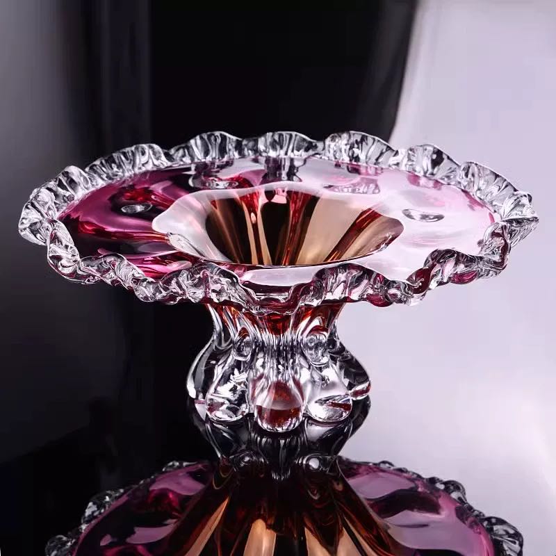 欧式轻奢琉璃果盘创意高脚水果盘客厅桌面装饰摆件