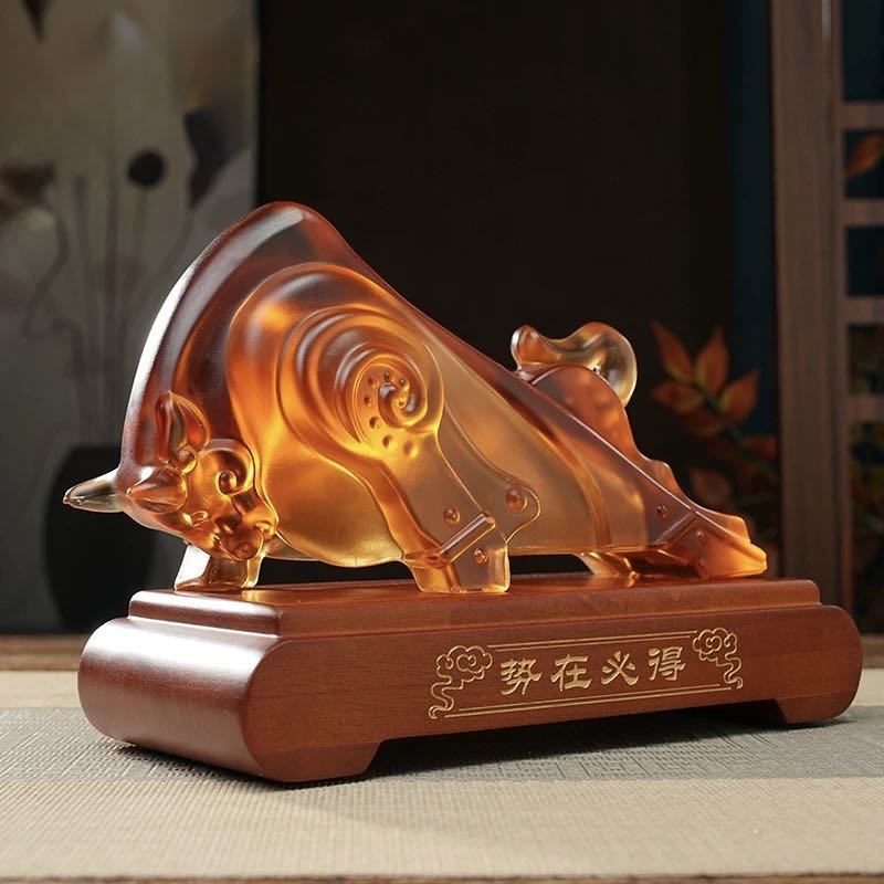 势在必得琉璃生肖牛摆件办公室桌面客厅装饰开业乔迁礼品