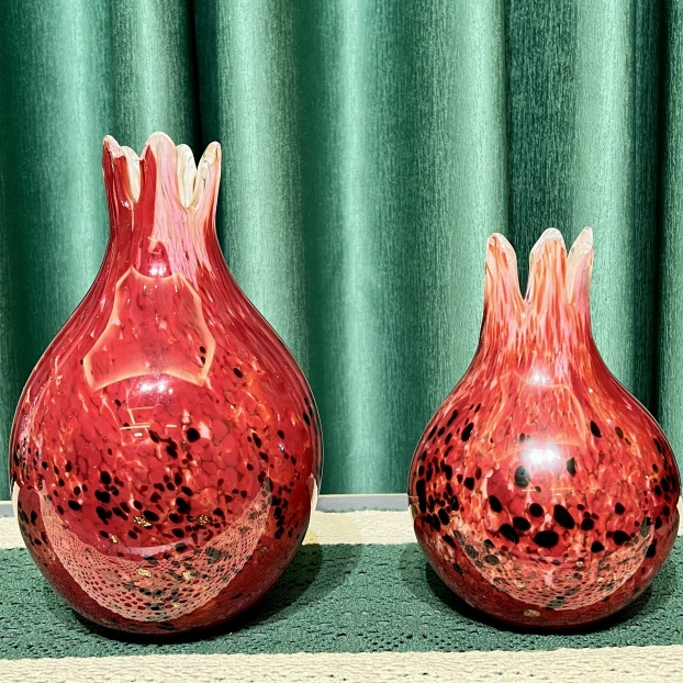 手工琉璃石榴花花器花瓶摆件桌面装饰品工艺品