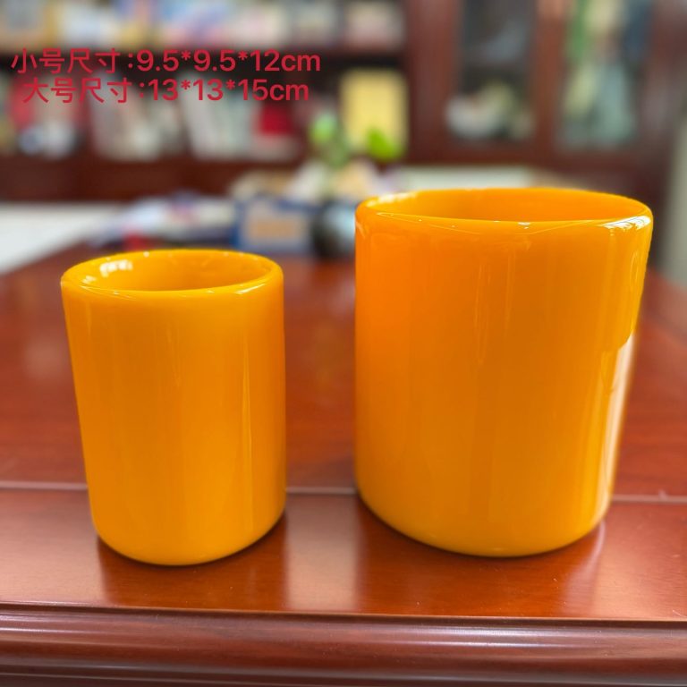手工琉璃鸡油黄笔筒摆件办公室书房桌面装饰品工艺品