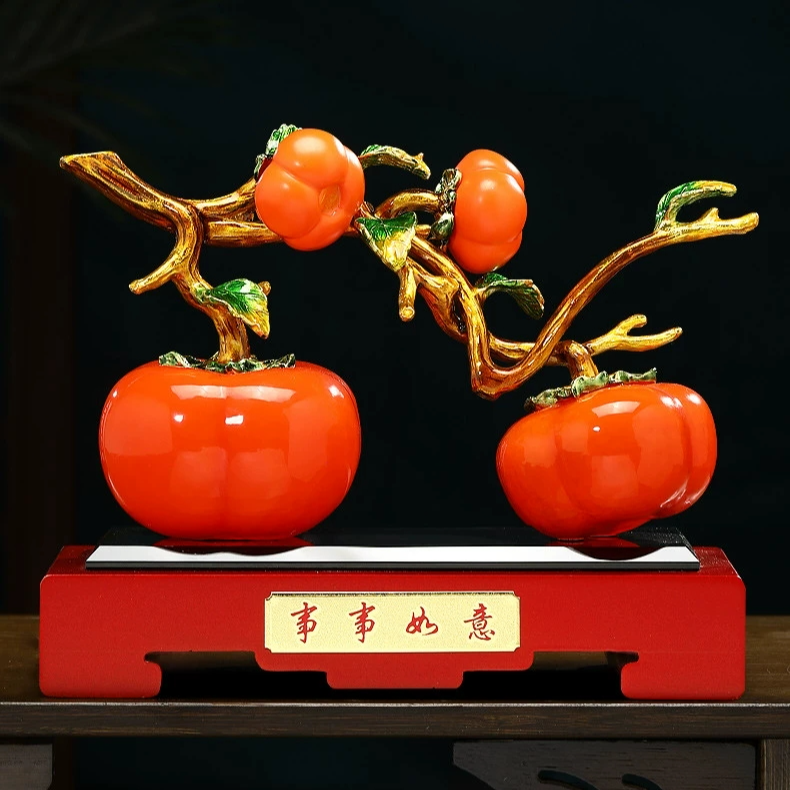 创意事事如意摆件琉璃柿子果客厅酒柜电视柜装饰品乔迁新居礼物