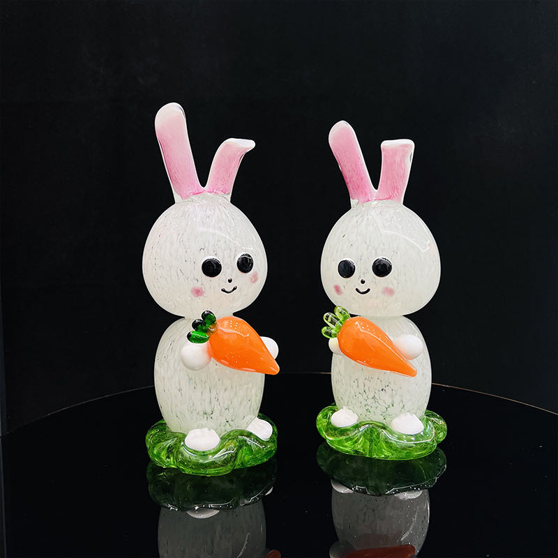 现代简约手工琉璃兔子摆件玄关电视柜桌面装饰品工艺品