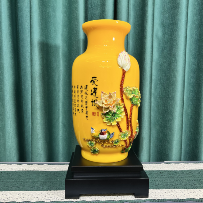 琉璃玉爱莲说花瓶花器摆件新中式客厅玄关高档轻奢装饰品家居摆件