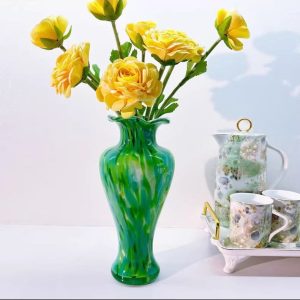 手工琉璃绿色系花瓶花器插花干花水养鲜花装饰台