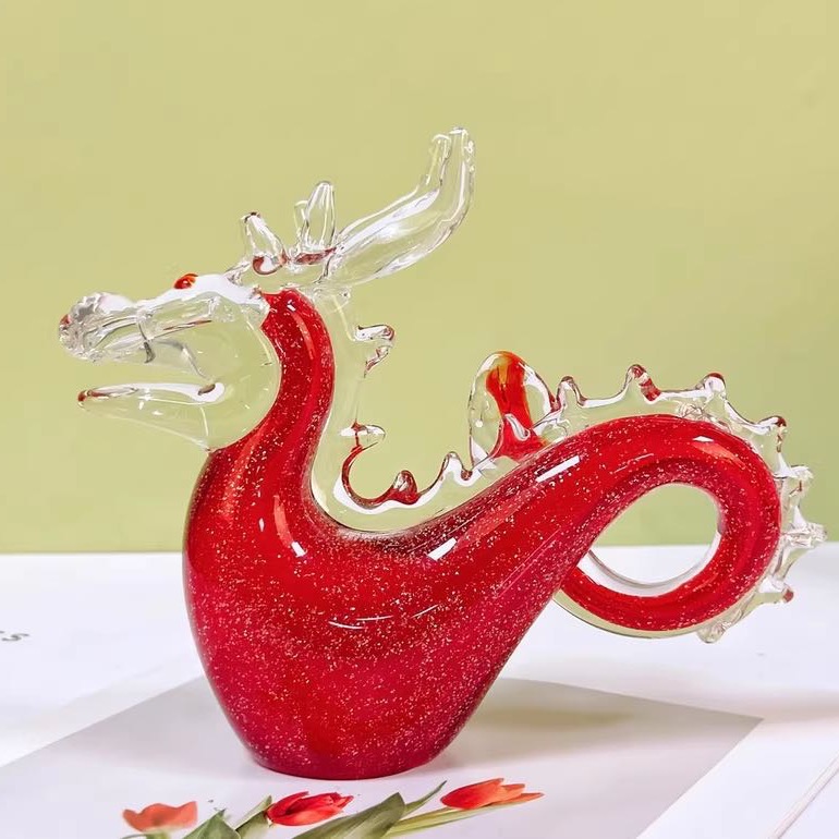 手工琉璃生肖龙摆件轻奢装饰品乔迁开业商务送礼客厅玄关摆件