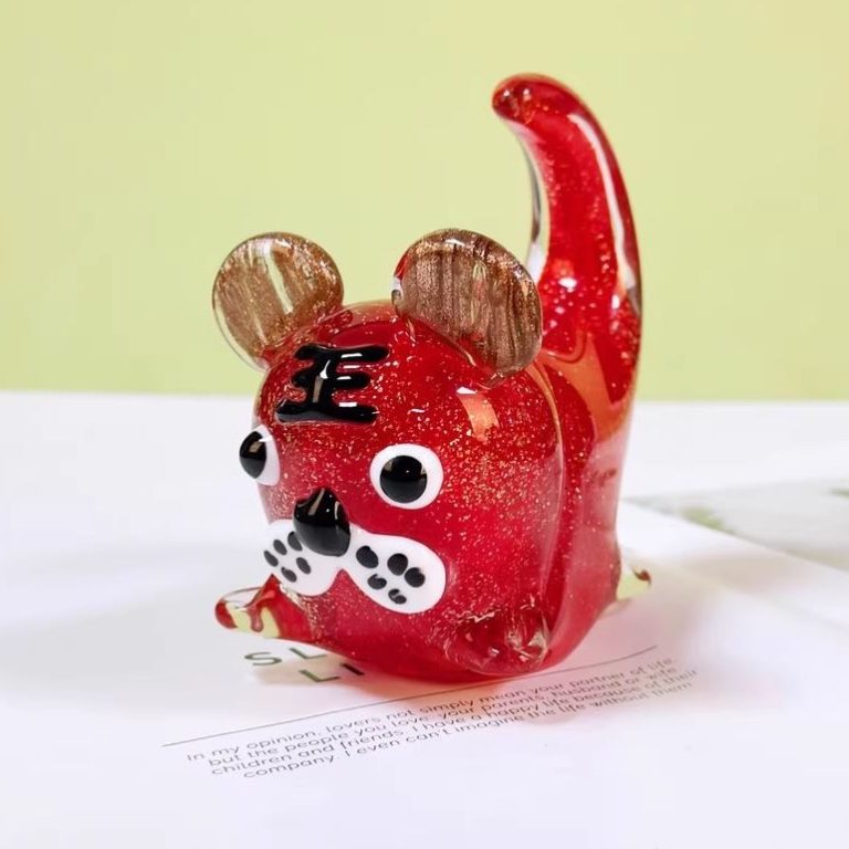 琉璃生肖老虎新中式现代酒柜玄关客厅桌面装饰摆件创意摆件